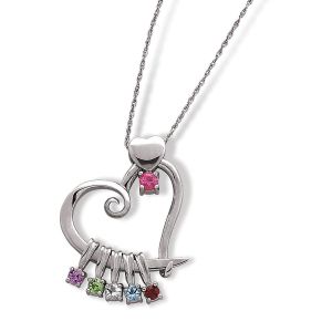 Silver Mother or Grandmother Heart  Birthstone Charms Pendant