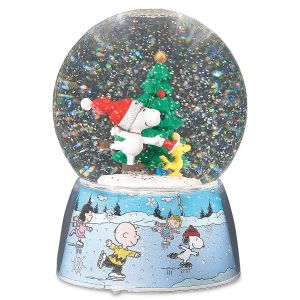 Peanuts® Snoopy™ & Woodstock Skater Swirl Snowglobe