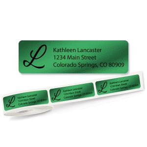 Green Foil with Initial Rolled Address Label