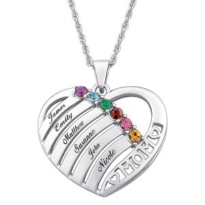 Sterling Silver Heart Family Personalized Necklace
