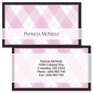 Pink & Black Argyle Double-Sided Business Cards