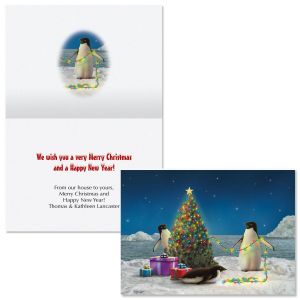 Festive Penguins  Note Card Size  Christmas Cards