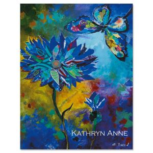 Floral & Butterfly in Blue Personalized Note Cards