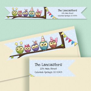 Festive Owls Connect Wrap Diecut Return Address Labels