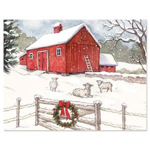 Country Barn Note Card Size Christmas Cards