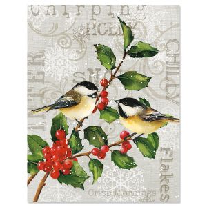 Chickadees and Holly Note Card Size Christmas Cards