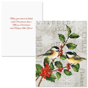 Chickadees and Holly Note Card Size Christmas Cards