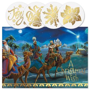 3 Kings & Holy Family Foil Christmas Cards - Personalized