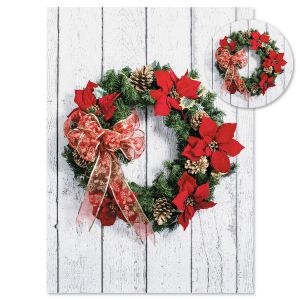 Poinsettia Wreath Christmas Cards - Personalized