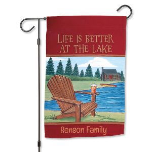 Personalized Lake Garden Flag and Metal Flag Stand