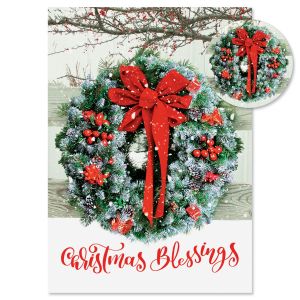 Wreath In Snow Christmas Cards