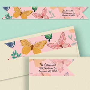 Pink Butterflies Connect Wrap Diecut Address Labels