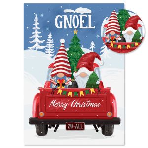 Gnomes in Red Truck Christmas Cards