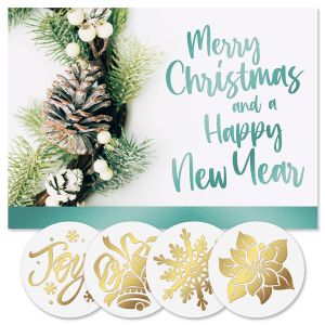 Merry Wreath Tree Foil Christmas Cards