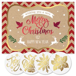 Merry Christmas Kraft Foil Christmas Cards