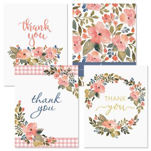 Pink Florals Thank You Note Cards