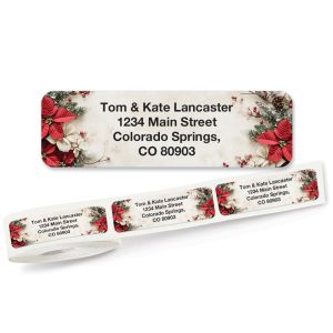 Poinsettia & Berries Rolled Return Address Labels
