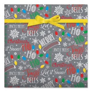 Let It Snow Silver Holiday Jumbo Rolled Gift Wrap