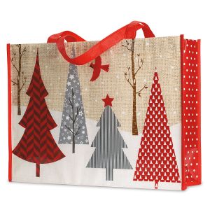 Red & Grey Christmas Trees Shopping Tote