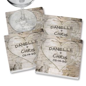Heart Carving Personalized Ceramic Coasters