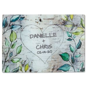 Custom Carved Heart with Names Tempered Glass Cutting Board