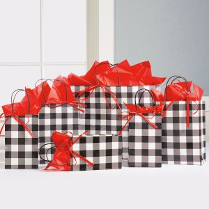 Black & White Plaid Gift Bag Set