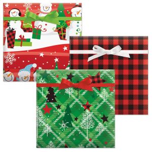 Snowman Plaid Flat Gift Wrap Sheets