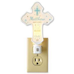 Custom Bless This Child Cross Blue Nightlight