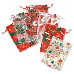 Christmas Organza Drawstring Bags