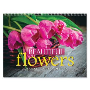 2025 Beautiful Flowers Big Grid Planning Calendar with Pockets