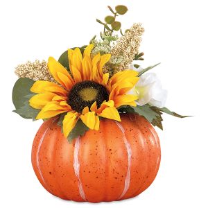 Fall Pumpkin with Flowers