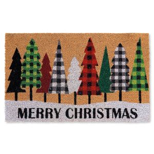 Buffalo Plaid Trees Coir Doormat