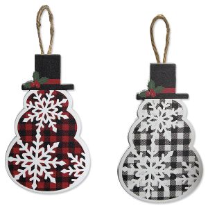 Buffalo Plaid Wooden Snowmen Ornaments