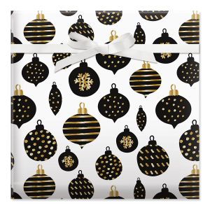 Black & Gold Ornaments Jumbo Rolled Gift Wrap