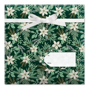 Winter White Floral Jumbo Rolled Gift Wrap and Labels