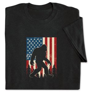 Sasquatch American Flag Black Adult T-Shirt