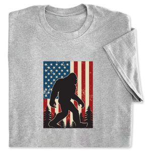 Adult Sasquatch American Flag Grey T-Shirt
