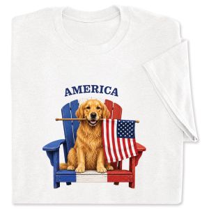 Golden Retriever and Flag White Adult T-Shirt