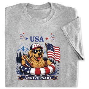 Golden Retriever Rafting Grey Adult T-Shirt