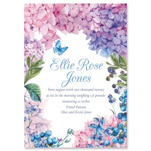 Custom Lavish Hydrangea Birth Announcement 