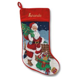 Santa Heirloom Needlepoint Custom Christmas Stocking