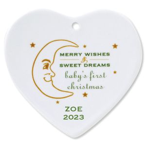 Custom Merry Wishes Heart Baby's 1st Christmas Ornament