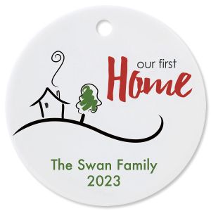 Custom Our First Home Round Christmas Ornament