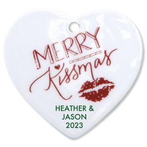 Merry Kissmas Heart Custom Christmas Ornament