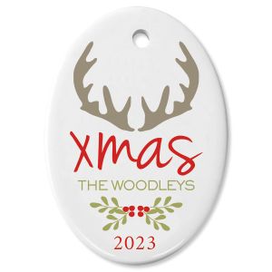 Antlers Oval Custom Christmas Ornament