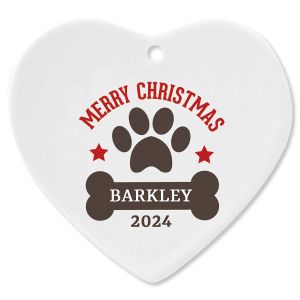 Custom Paw Print and Bone Heart Pet Christmas Ornament