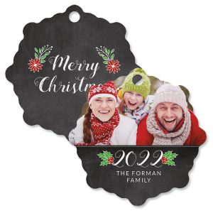 Merry Chalk Custom Photo Ornament – Snowflake