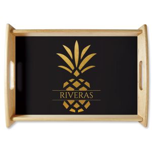 Custom Pineapple Family Name Natural Wood Serving Tray
