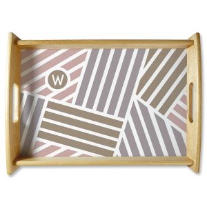 Custom Initialed Stripe Natural Wood Serving Tray