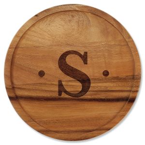 Monogram Initial with Dots Personalized Acacia Wood Lazy Susan